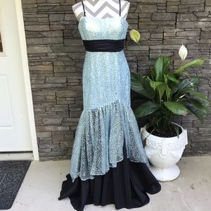 Blue & Black Sparkly Sequin Formal Mermaid Style Dress